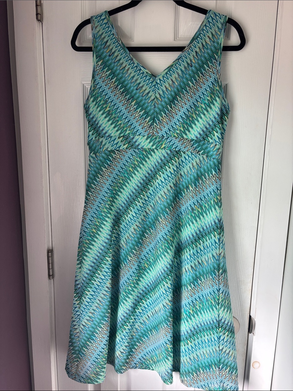 New York & Company Aqua and Teal Chevron Wrap Dress - Picture 3 of 3